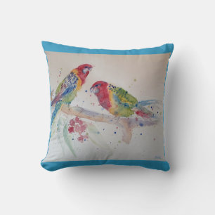 Coussin Art du perroquet Peinture d'aquarelle Cuisine Aqua