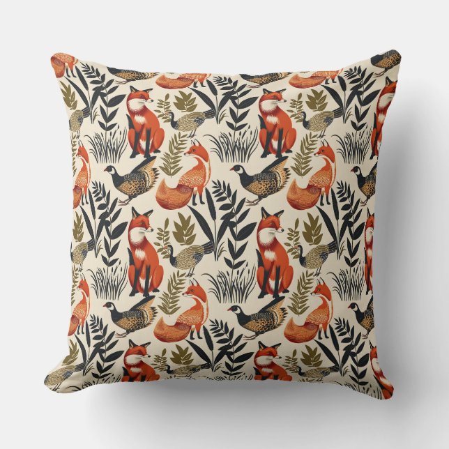 Coussin Art et artisanat renard et gibier (Recto)