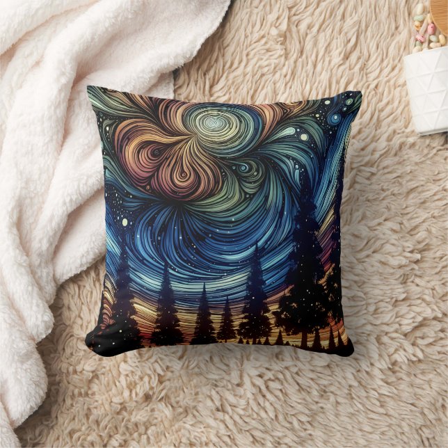 Coussin Art Ethétique mystique avec arbres et ciel nocturn (Couverture)