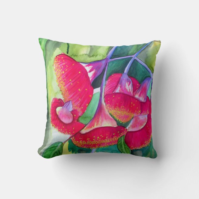 Coussin Art fleurissant rouge australien d'aquarelle de (Recto)