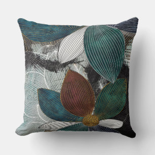 Coussin Art Floral Abstrait en Linework avec des pétales g