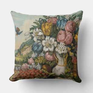 Coussin Art floral et fruitier de style victorien vintage