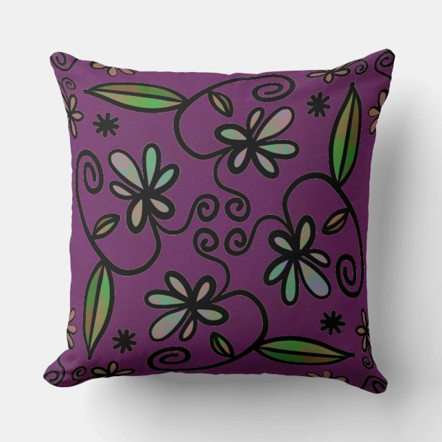 Coussin Art floral sur fond violet (Recto)