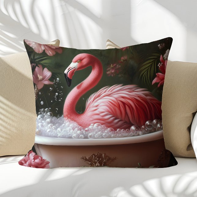 Coussin Art floral tropical de flamant rose baignoire (Créateur téléchargé)