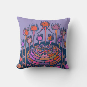 Coussin Art floral Vintage coloré en violet et bleu