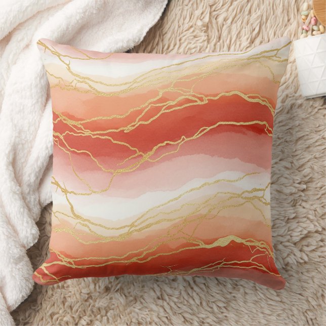 Coussin Art fluide accentué d'or - Marbre Sienne (2) (Couverture)