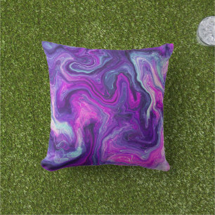 Coussin Art fluide en marbre rose, bleu, violet