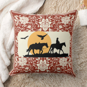Coussin Art folklorique floral de cheval de cowboy occiden