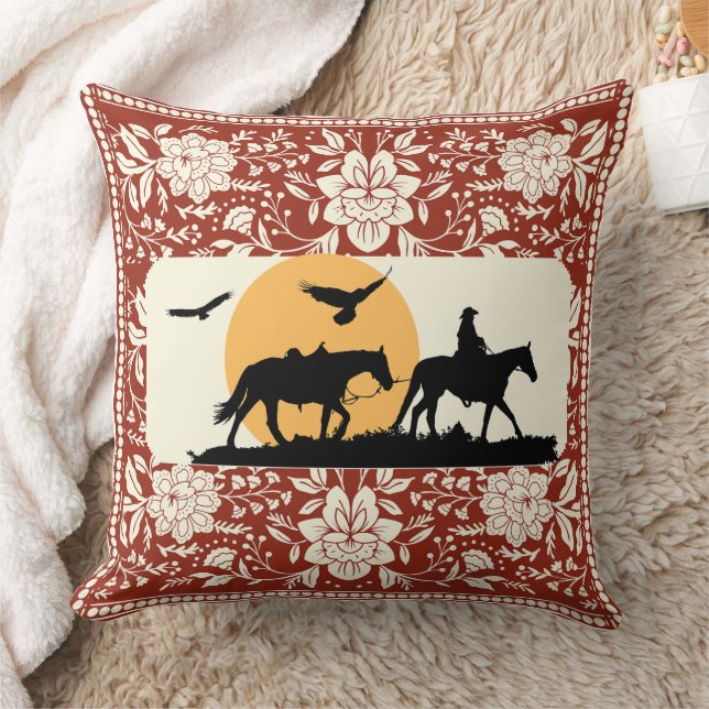Coussin Art folklorique floral de cheval de cowboy occiden (Couverture)