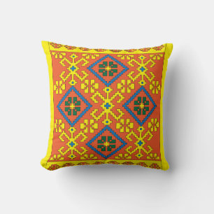 Coussin Art folklorique letton orange d'Alsunga
