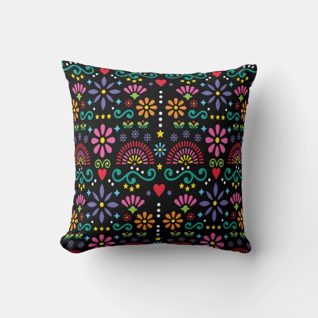 Coussin Art folklorique mexicain sans soudure motif, desig (Recto)