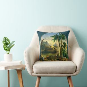 Coussin Art folklorique victorien vintage, l'Arche de Noé 