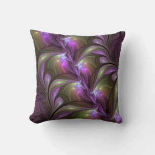 Coussin Art fractal abstrait coloré violet pourpre kaki