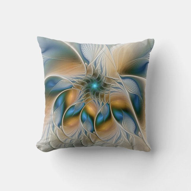 Coussin Art fractal abstrait et fantaisiste avec du bleu (Recto)
