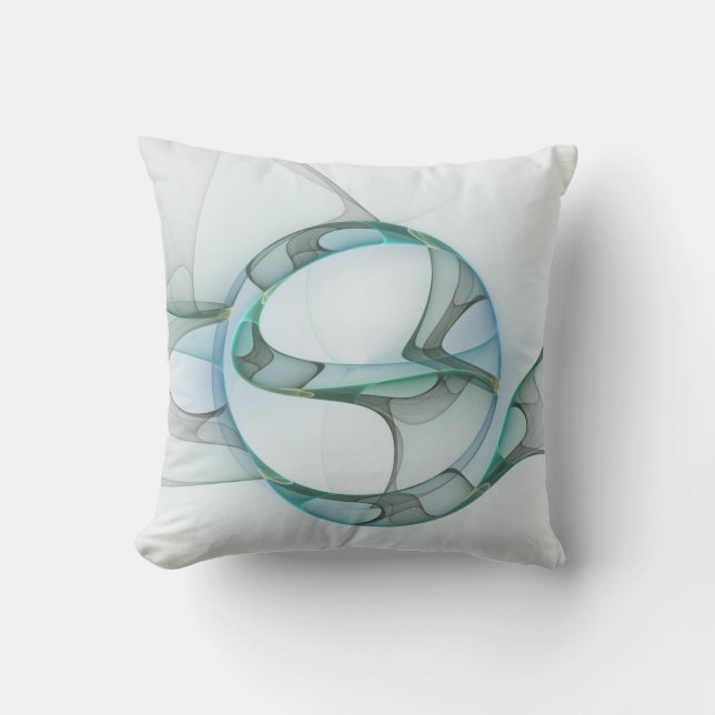 Coussin Art fractal abstrait moderne bleu turquoise gris (Recto)