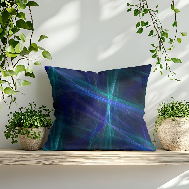 Coussin Art fractal abstrait vert bleu brumeux (Créateur téléchargé)