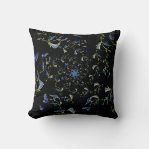 Coussin Art fractal bleu et noir Sage