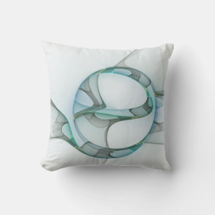 Coussin Art fractal bleu turquoise gris Élégance abstraite