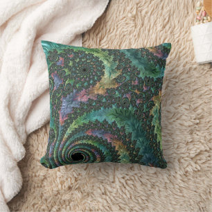 Coussin Art fractal coloré aux tons de bijoux psychédéliqu