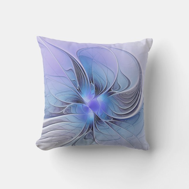 Coussin Art fractal moderne abstrait bleu lavande (Recto)