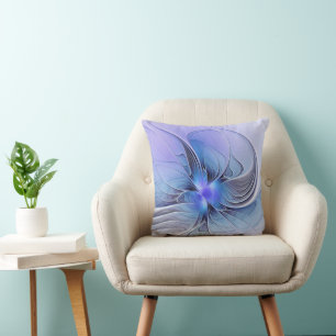 Coussin Art fractal moderne abstrait bleu lavande