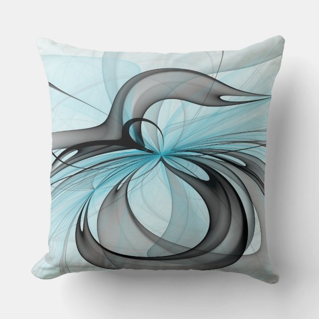 Coussin Art fractal moderne gris anthracite abstrait bleu (Recto)