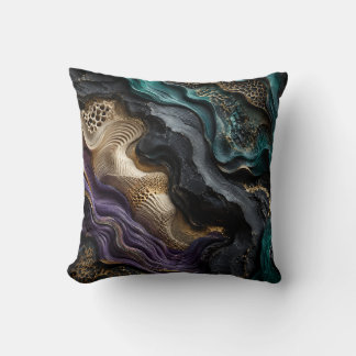 Coussin Art Géologique Abstrait Texture Or | Sarcelle Viol