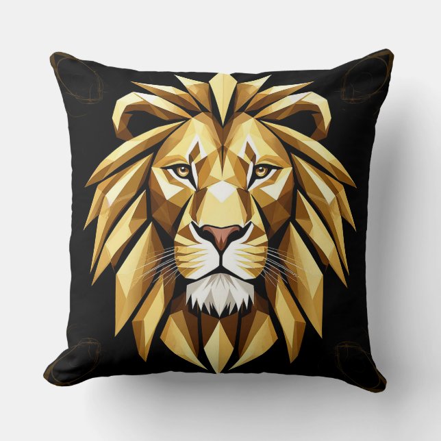 Coussin Art Géométrique Abstrait de Lion avec Ton Or Inten (Recto)