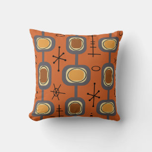 Coussin Art Géométrique de l'ère spatiale Brûlé Orange