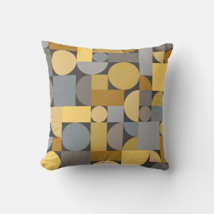Coussin Art géométrique rétro gris jaune