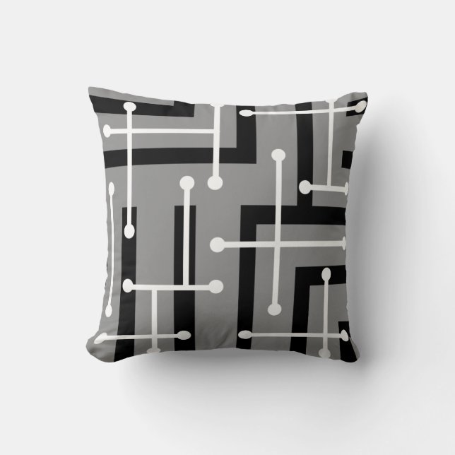 Coussin Art géométrique rétro Maze Gris (Recto)