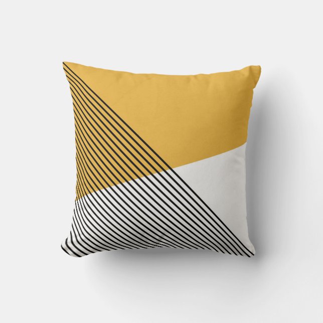 Coussin Art géométrique simple noir, blanc et jaune (Recto)