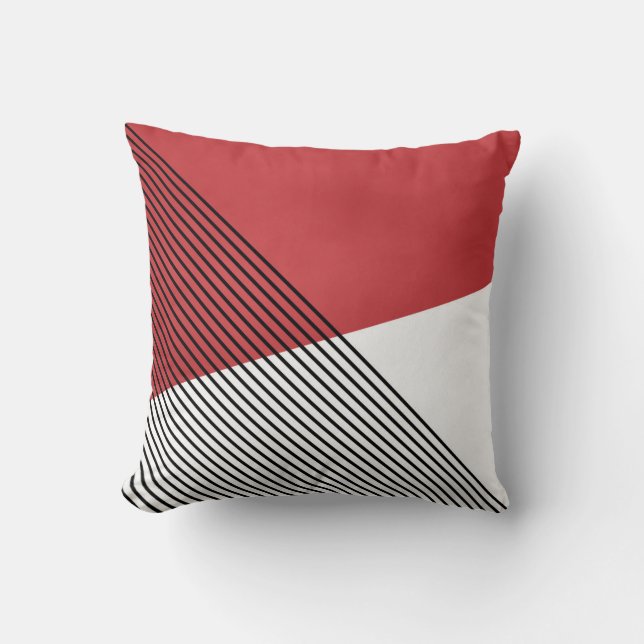 Coussin Art géométrique simple noir, blanc et rouge (Recto)