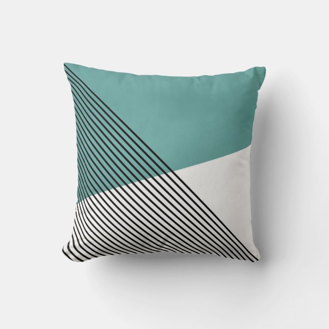 Coussin Art géométrique simple noir, blanc et turquoise (Recto)