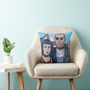 Coussin Art gothique américain moderne inspiré de Grant Wo