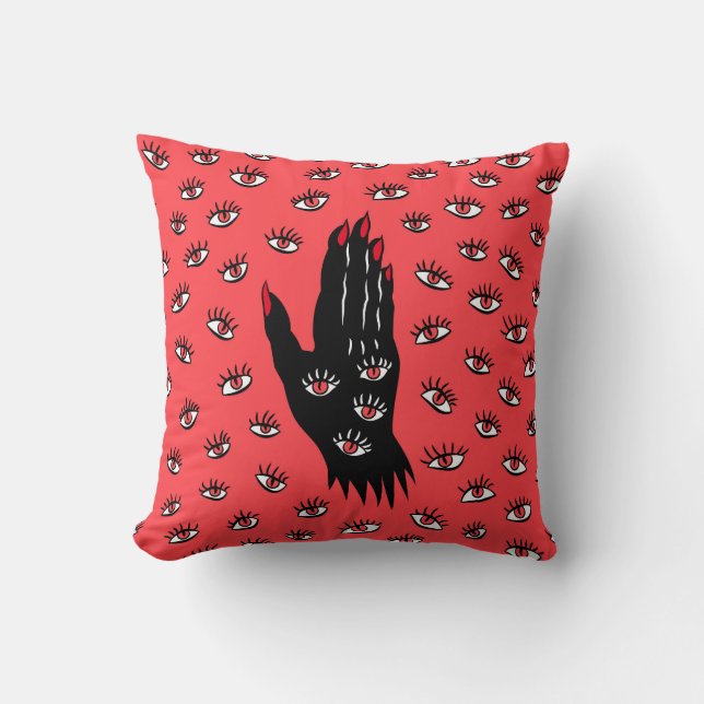 Coussin Art gothique d'Halloween - Yeux Éffrayants à main  (Recto)