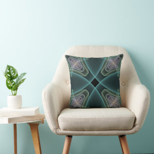 Coussin Art graphique géométrique fractal sarcelle moderne