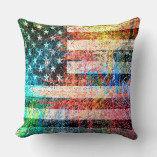 Coussin Art Grunge American Flag #3