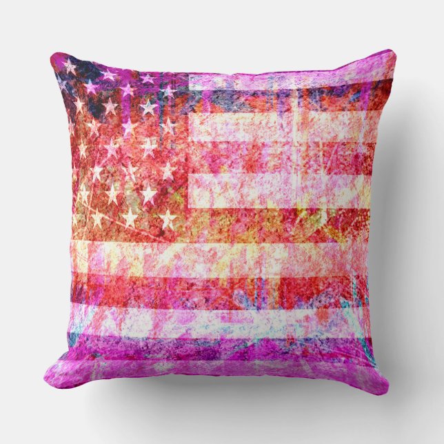 Coussin Art Grunge Drapeau Américain #4 (Recto)
