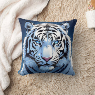 Coussin Art IA de Tigre Blanc aux Yeux Bleus