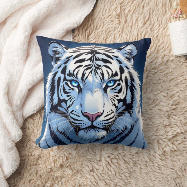 Coussin Art IA de Tigre Blanc aux Yeux Bleus (Couverture)