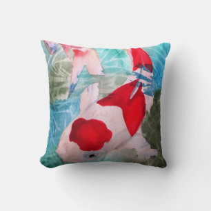 Coussin Art japonais d'aquarelle de poissons de Kohaku Koi