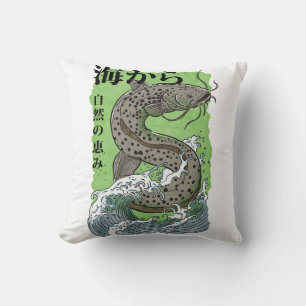 Coussin art japonais vintage de pêche Poisson-chat