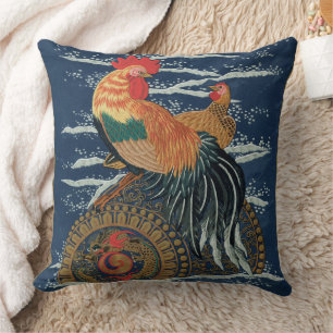 Coussin Art japonais vintage représentant un coq dragon