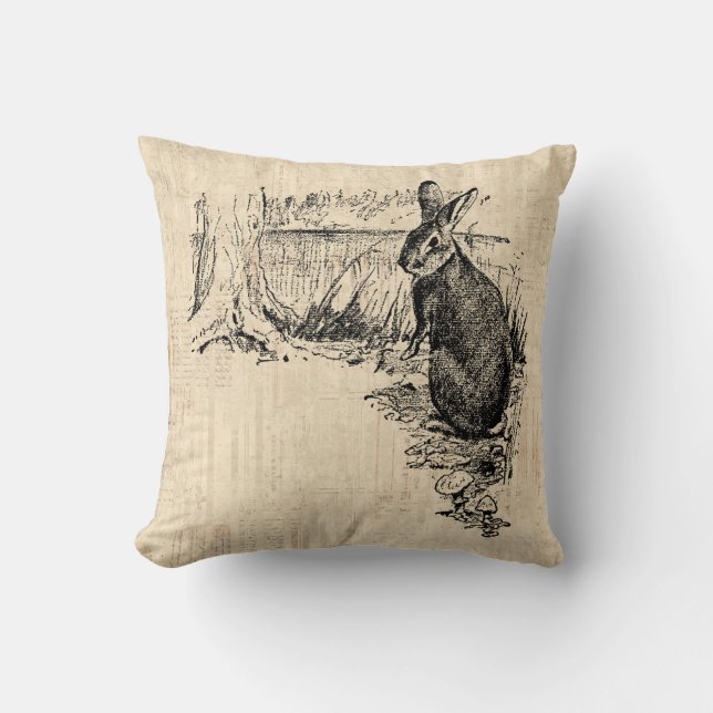 Coussin Art lapin vintage illustré (Recto)