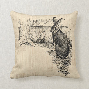Coussin Art lapin vintage illustré