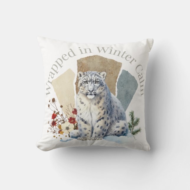 Coussin Art Léopard Enveloppé dans le Calme de l'Hiver (Recto)