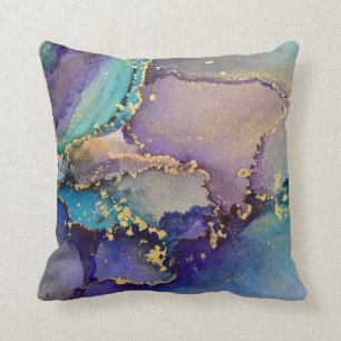 Coussin Art liquide Abstrait multicolore et marbré d'or
