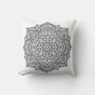 Coussin Art mandala aux lignes noires complexes