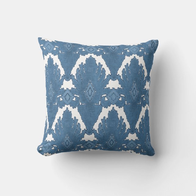 Coussin Art marocain de motif de damassé bleue et blanche (Recto)